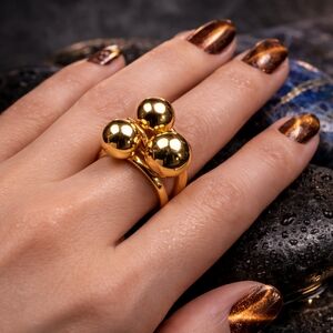 18k Gold Plated Stainless Steel Statement Sphere Ring Sculptural Modern Size 8